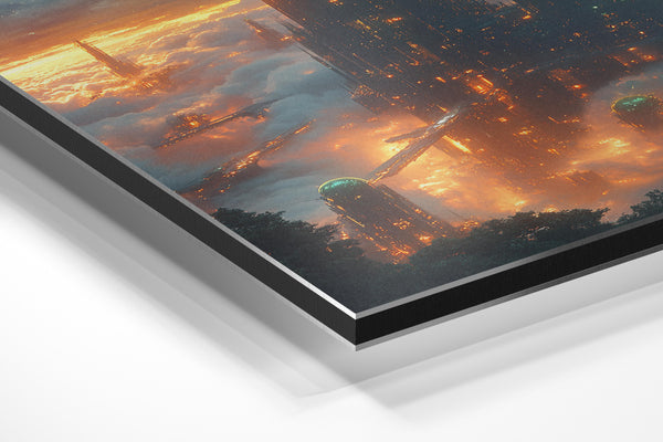 Luminous Skyscrapers in Mist