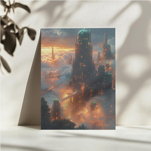 Luminous Skyscrapers in Mist