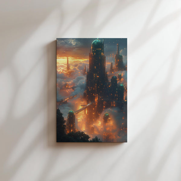 Luminous Skyscrapers in Mist