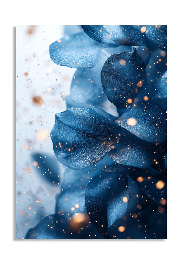 Blue floral design with glittery texture on a white background, as a premium aluminum metal print from GoMetalPrint.
