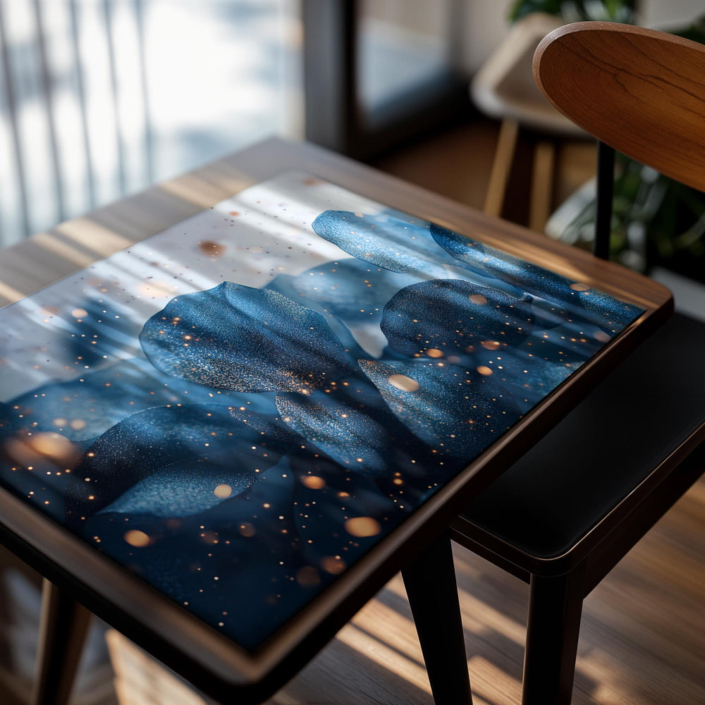 Blue floral design with glittery texture on a white background, as a premium aluminum metal print from GoMetalPrint.
