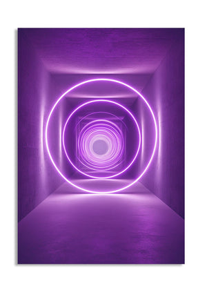 Neon purple tunnel with concentric circles on a white background, as a premium aluminum metal print from GoMetalPrint.
