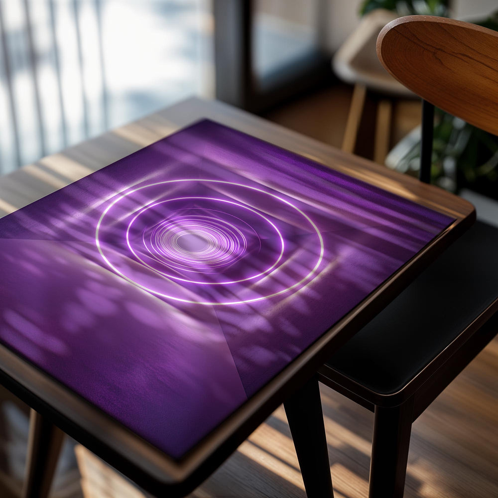 Neon purple tunnel with concentric circles on a white background, as a premium aluminum metal print from GoMetalPrint.
