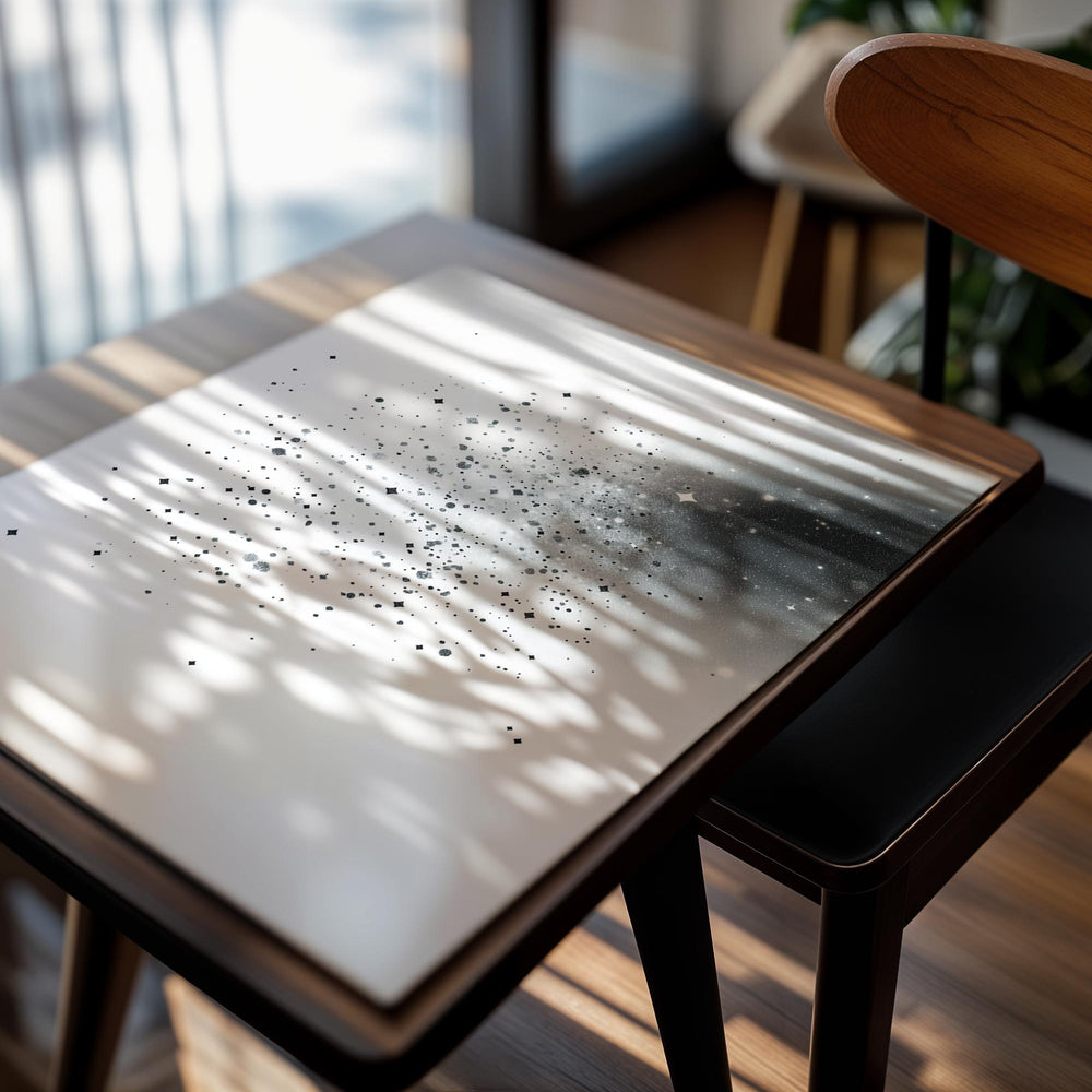 Black speckles on a white background, as a premium aluminum metal print from GoMetalPrint.
