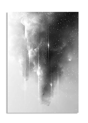 Black and white abstract art of a nebula with star-like dots, as a premium aluminum metal print from GoMetalPrint.
