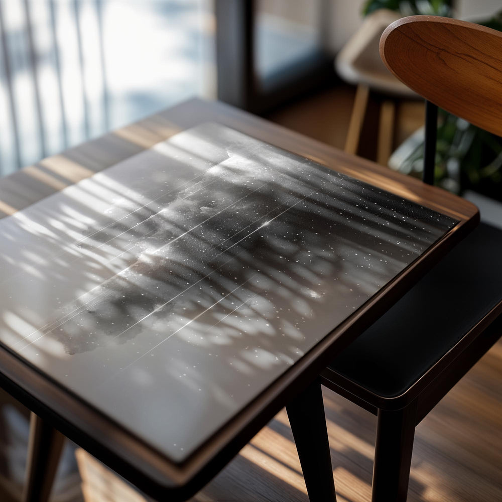 Black and white abstract art of a nebula with star-like dots, as a premium aluminum metal print from GoMetalPrint.
