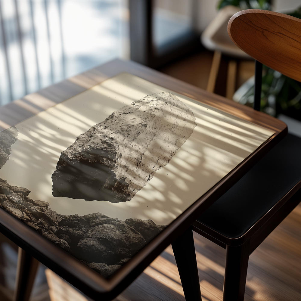 Vintage-style photograph of a large rock formation on a plain background, as a premium aluminum metal print from GoMetalPrint.
