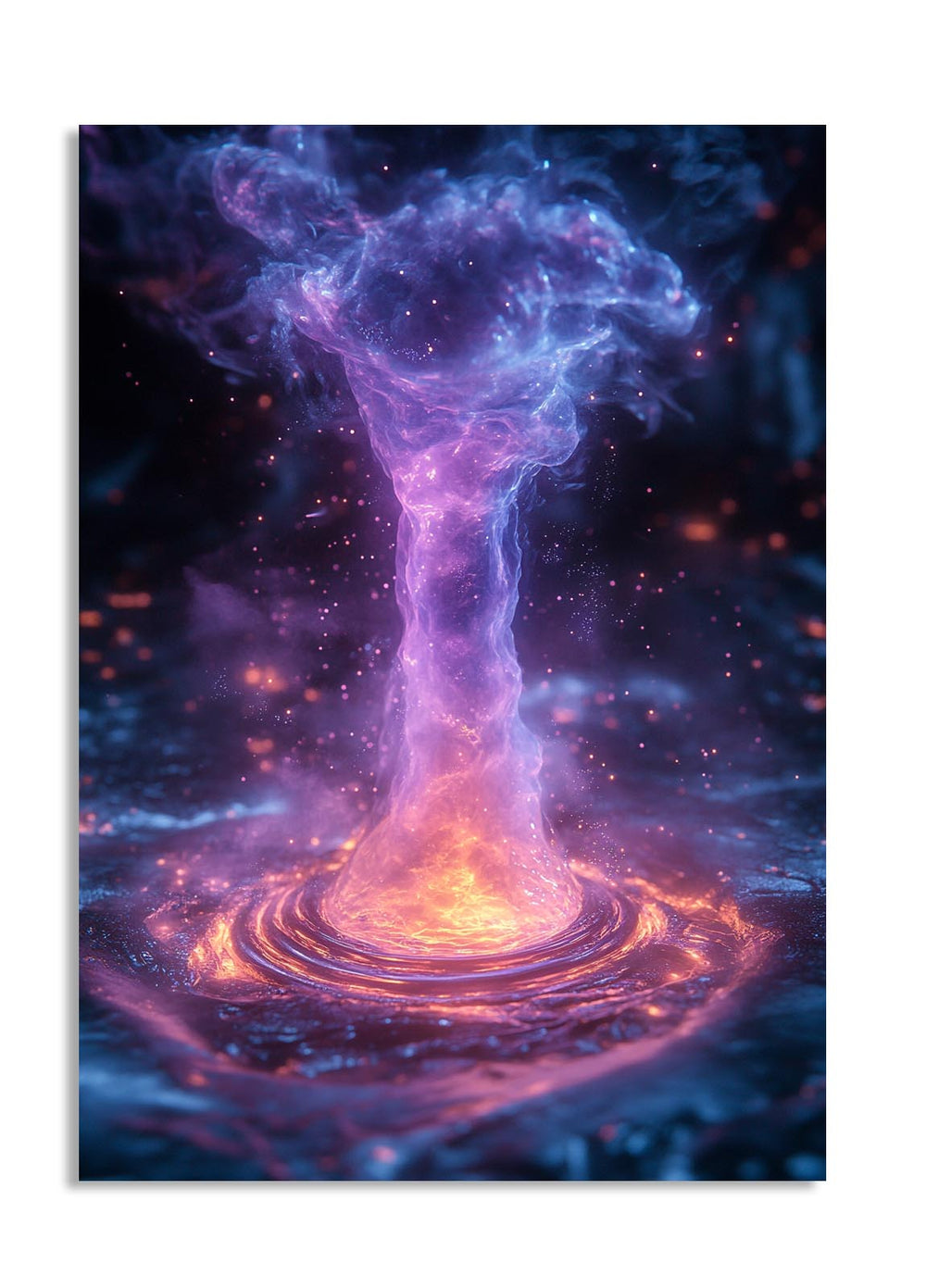 Colorful nebula with vibrant purple, blue, and orange hues against a dark background, as a premium aluminum metal print from GoMetalPrint.
