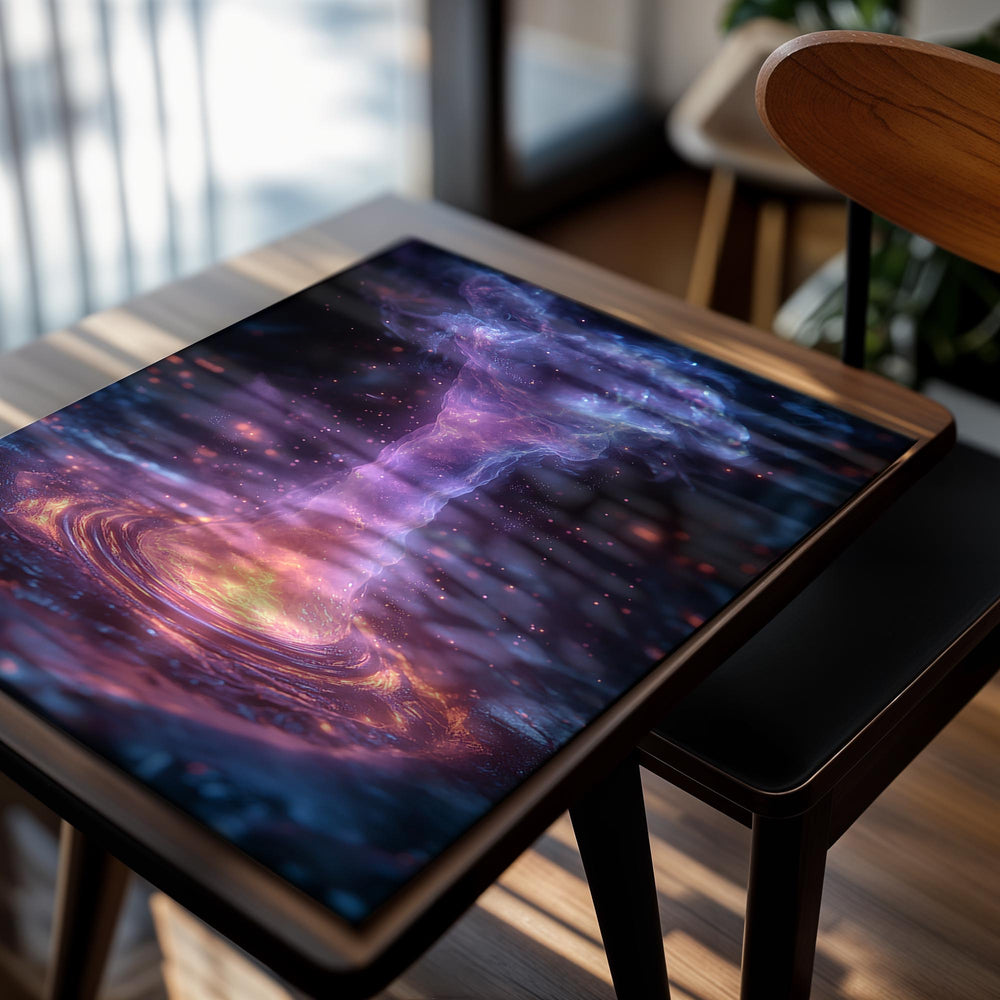 Colorful nebula with vibrant purple, blue, and orange hues against a dark background, as a premium aluminum metal print from GoMetalPrint.

