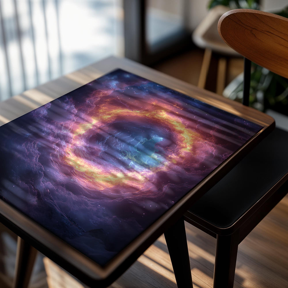 Spiral galaxy image with vibrant colors on a white background, as a premium aluminum metal print from GoMetalPrint.
