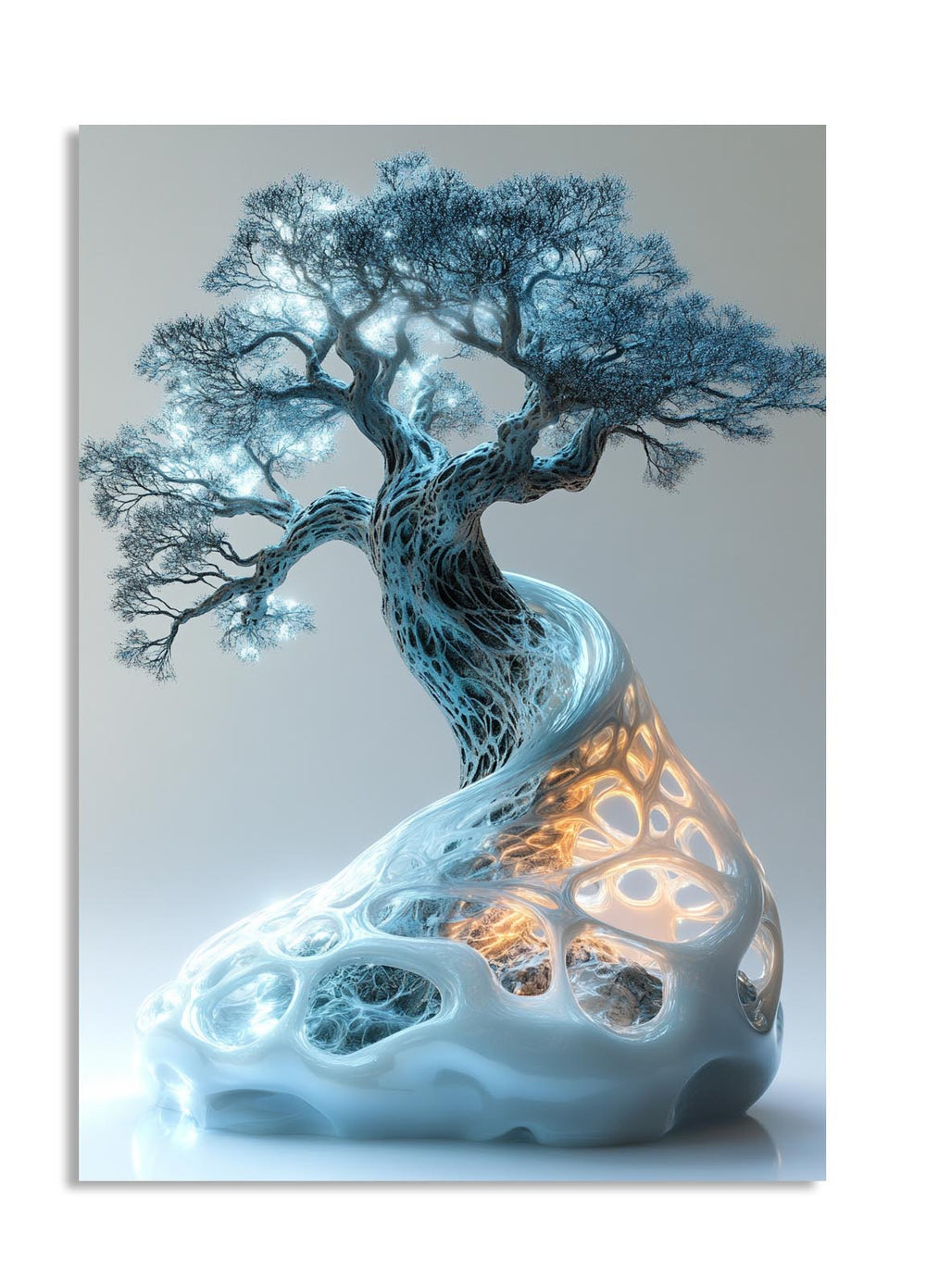 Decorative lamp with tree design on a white background, as a premium aluminum metal print from GoMetalPrint.
