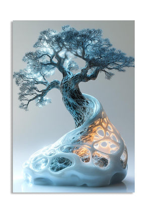 Decorative lamp with tree design on a white background, as a premium aluminum metal print from GoMetalPrint.
