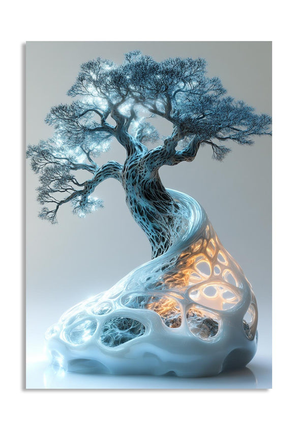 Decorative lamp with tree design on a white background, as a premium aluminum metal print from GoMetalPrint.
