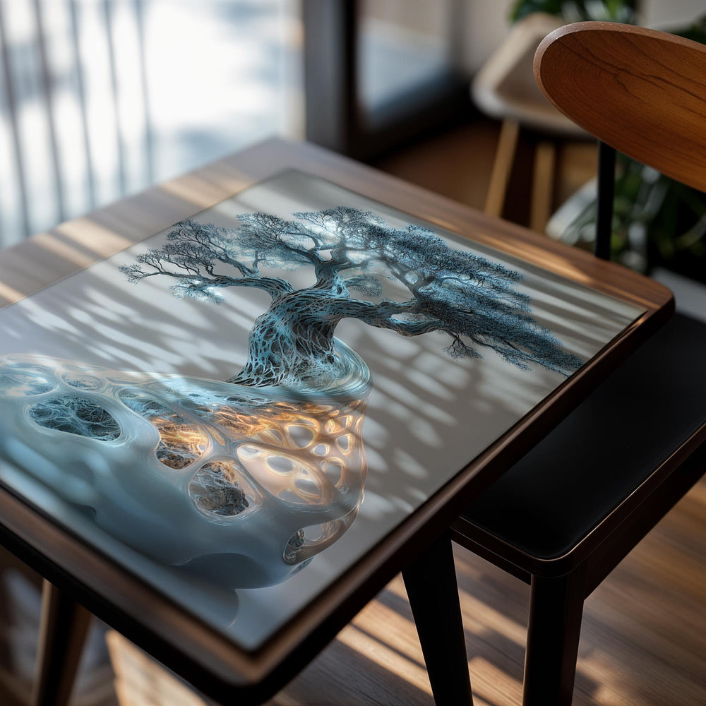 Decorative lamp with tree design on a white background, as a premium aluminum metal print from GoMetalPrint.
