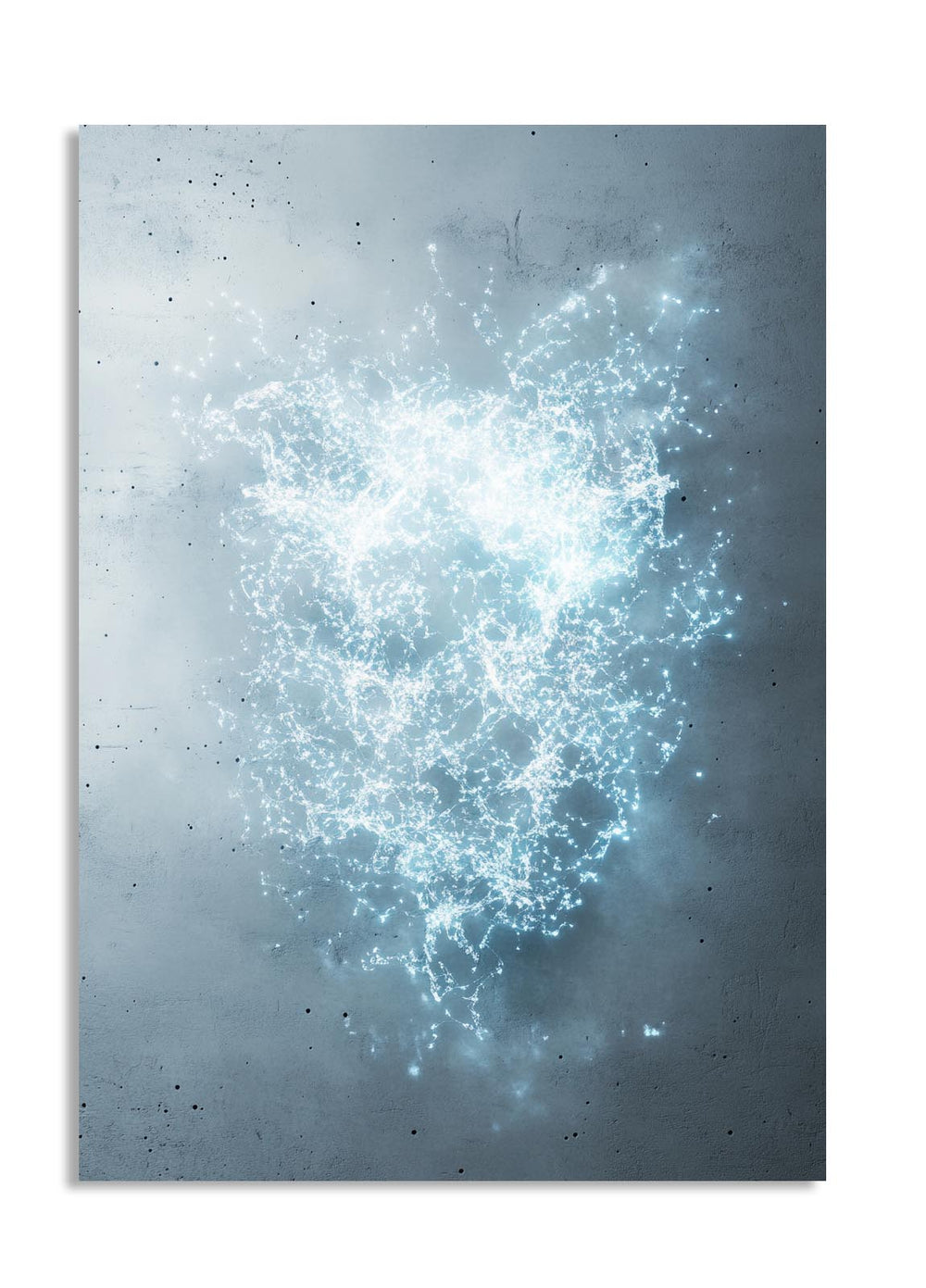 Abstract design of a blue light pattern on a gray background, as a premium aluminum metal print from GoMetalPrint.
