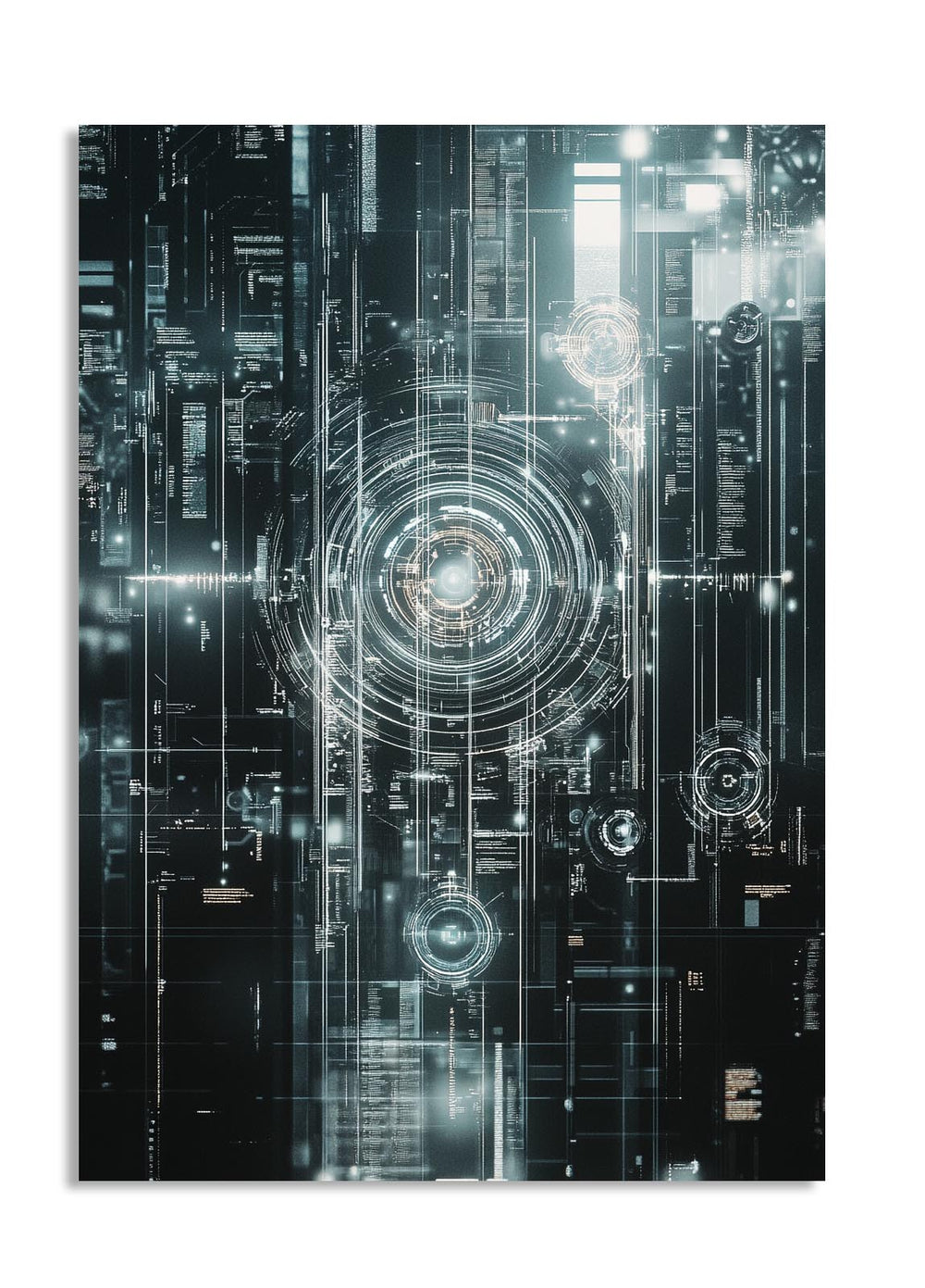 Abstract digital design with geometric patterns on a black background, as a premium aluminum metal print from GoMetalPrint.
