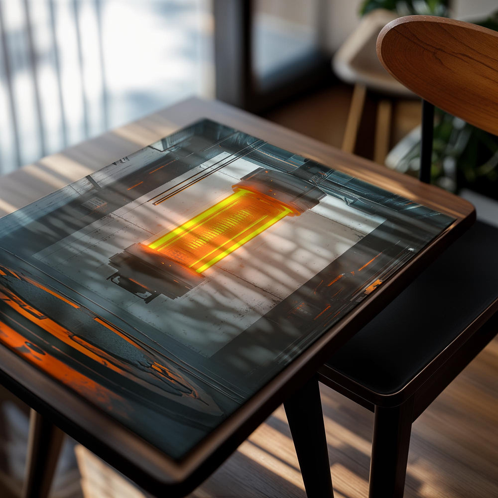 High-temperature furnace with glowing orange core in a industrial setting, as a premium aluminum metal print from GoMetalPrint.
