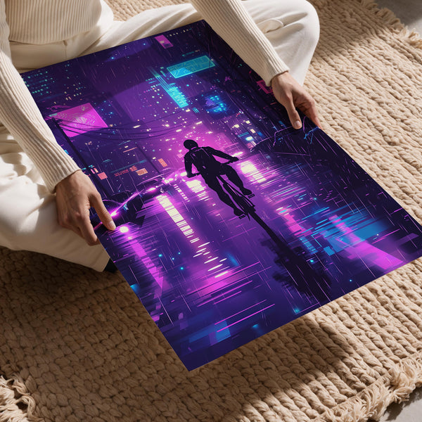 Neon Cyclist in Rain