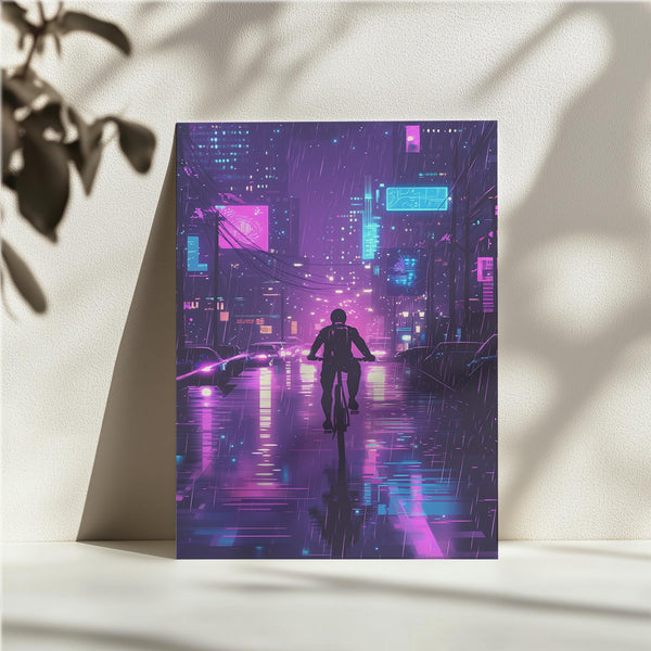 Neon Cyclist in Rain