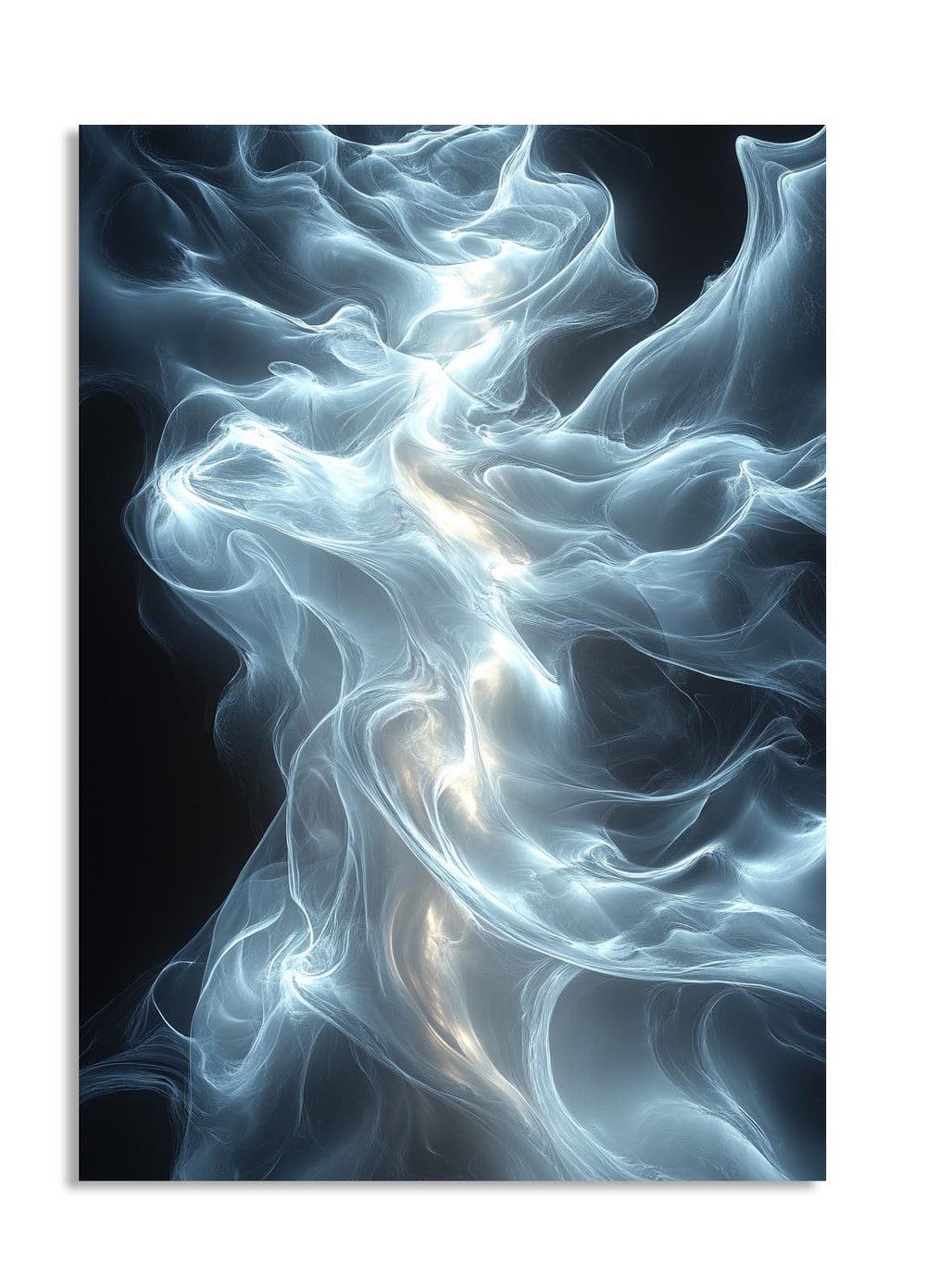 Abstract artwork of swirling light patterns on a dark background, as a premium aluminum metal print from GoMetalPrint.
