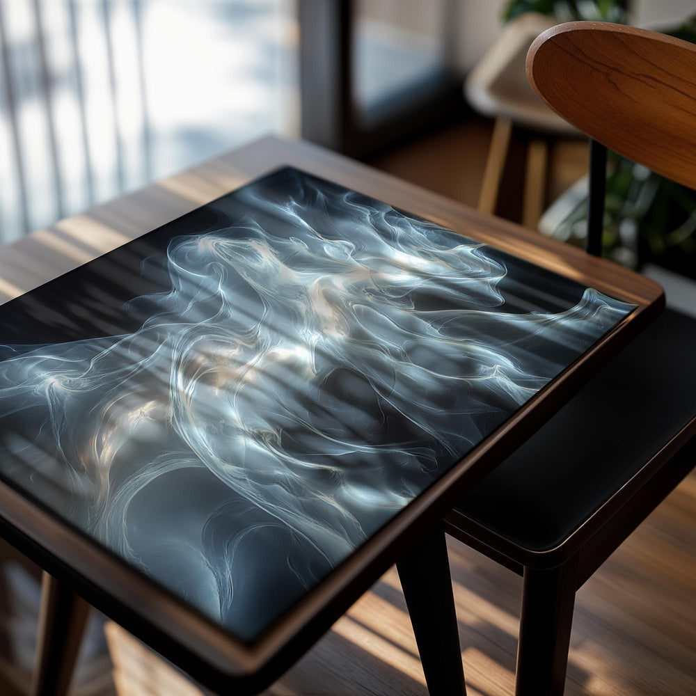 Abstract artwork of swirling light patterns on a dark background, as a premium aluminum metal print from GoMetalPrint.
