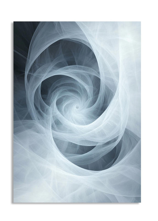 Abstract spiral design in gray tones on a white background, as a premium aluminum metal print from GoMetalPrint.
