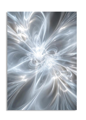 Abstract silver and white design on a white background, as a premium aluminum metal print from GoMetalPrint.
