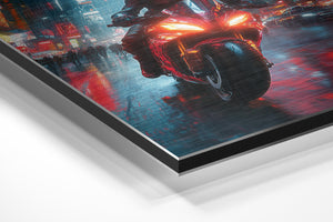 Motorcycle in Rainy Urban Scene