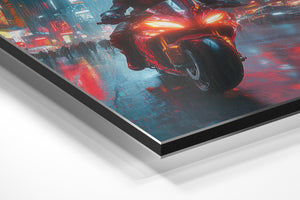 Motorcycle in Rainy Urban Scene