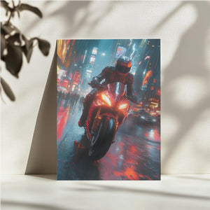Motorcycle in Rainy Urban Scene
