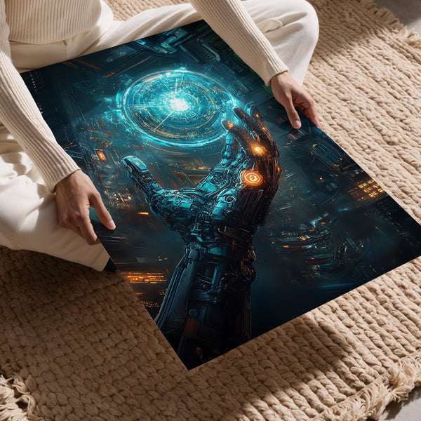 Robotic Hand with Blue Orb