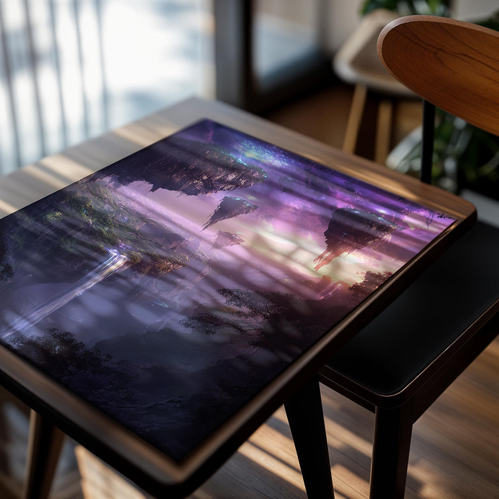 Fantasy landscape with floating islands and a waterfall, as a premium aluminum metal print from GoMetalPrint.
